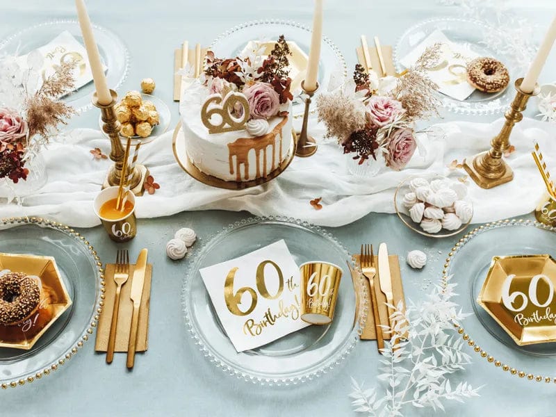 60th Birthday Party Gold & White Paper Napkins Party Supplies 60th Birthday Gold & White Party Napkins x 20