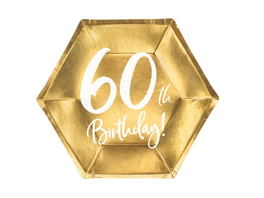 60th Birthday Party Gold & White Paper Plates Disposable Plates 60th Birthday Party Gold Paper Plates x 6