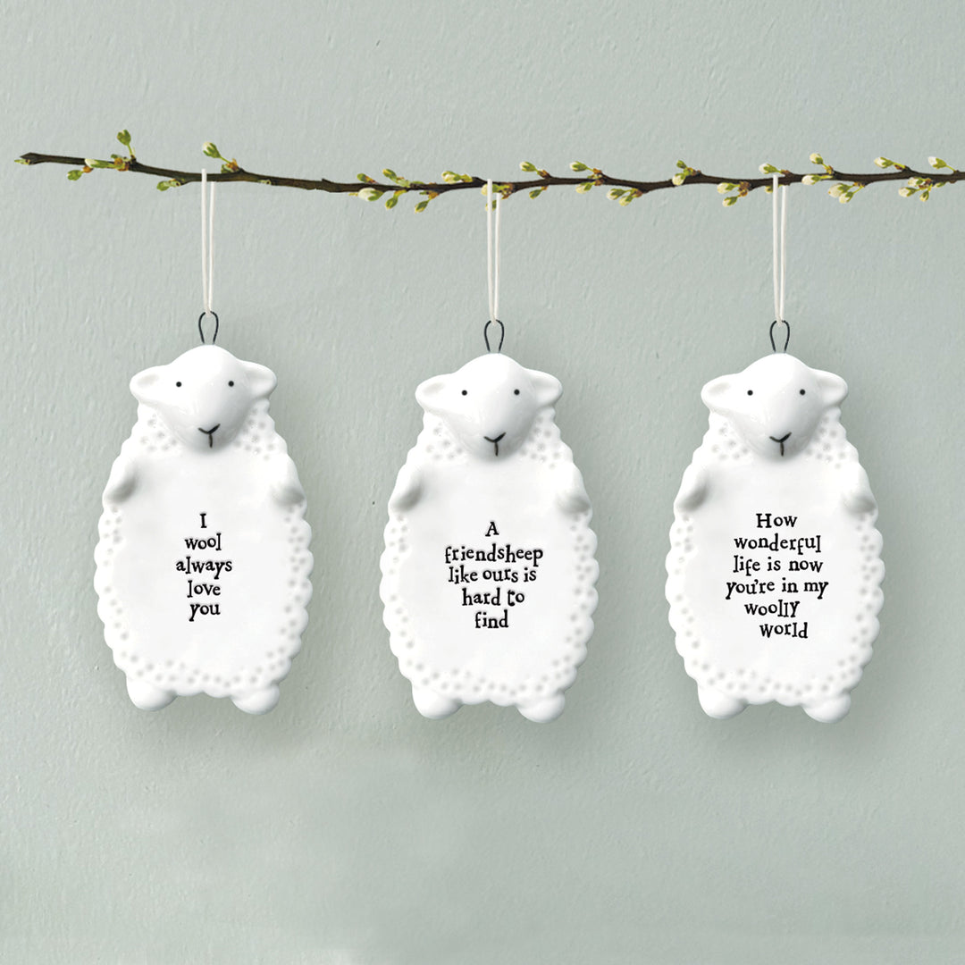 East of India Porcelain Sheep Hanging Decoration - I Wool Always Love You
