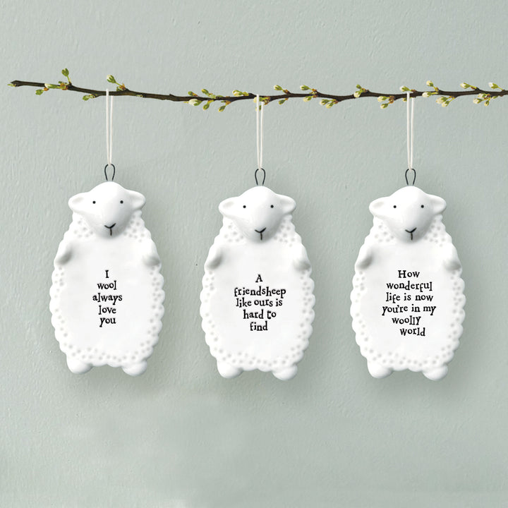 East of India Porcelain Sheep Hanging Decoration - I Wool Always Love You
