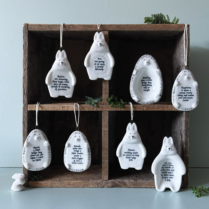 East of India Porcelain Hedgehog Hanging Decoration - Happiness Is When A Friend Comes Along