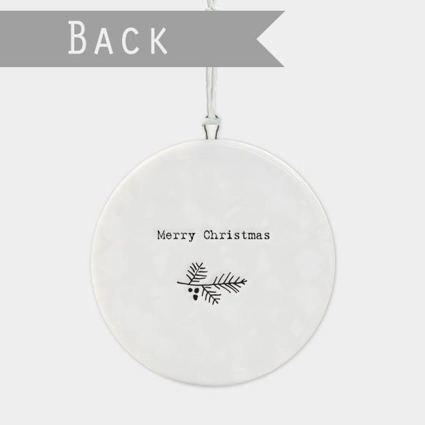 East of India Porcelain Flat Bauble - Wreath Merry Christmas