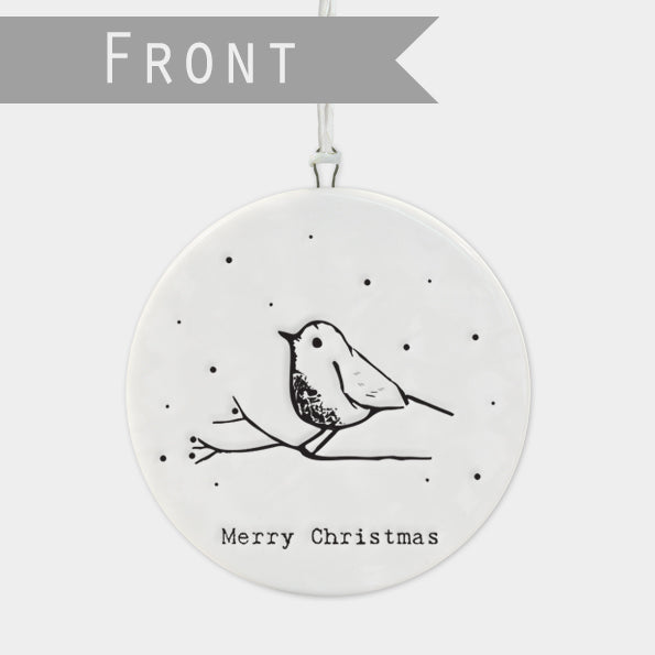 East of India Porcelain Flat Bauble - Christmas Robin