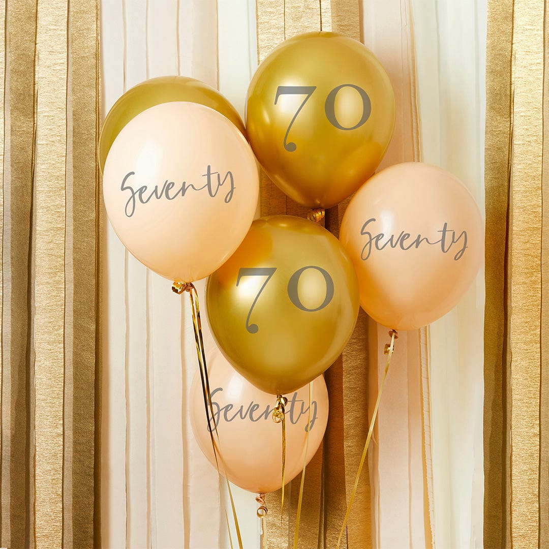 70th Birthday Balloons - Gold and Peach 'Seventy' Balloons x 6 Balloons Gold and Peach 'Seventy' Balloons x 6