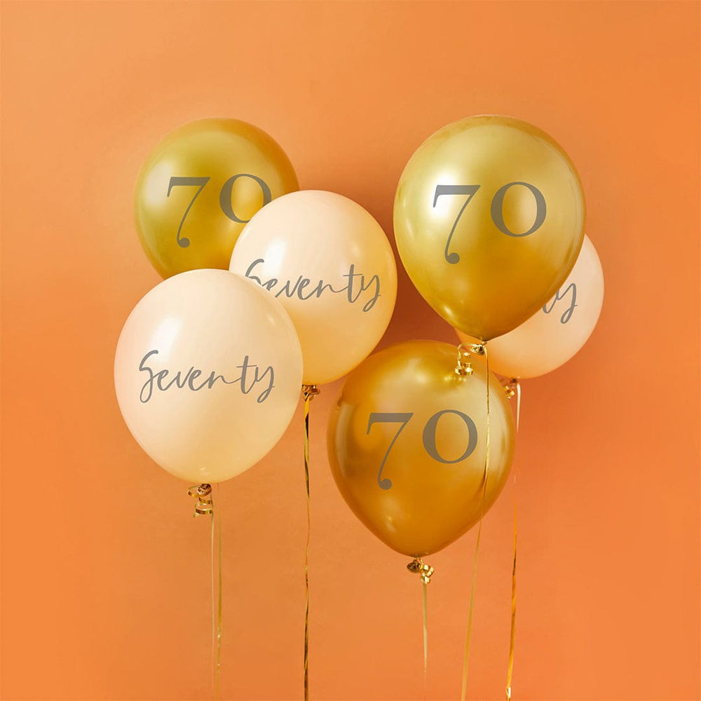 70th Birthday Balloons - Gold and Peach 'Seventy' Balloons x 6 Balloons Gold and Peach 'Seventy' Balloons x 6