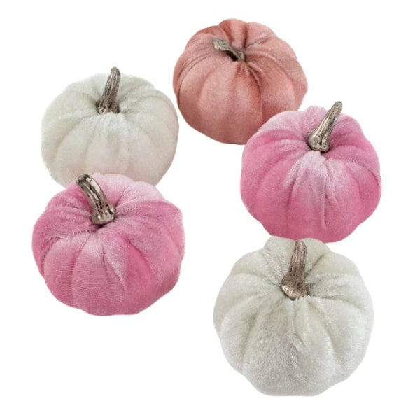 7cm Pink & Silver Velvet Pumpkins x 5 ornament 7cm Pink & Silver Velvet Pumpkins x 5