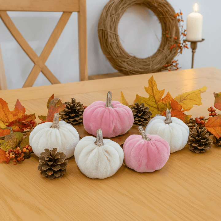 7cm Pink & Silver Velvet Pumpkins x 5 ornament 7cm Pink & Silver Velvet Pumpkins x 5