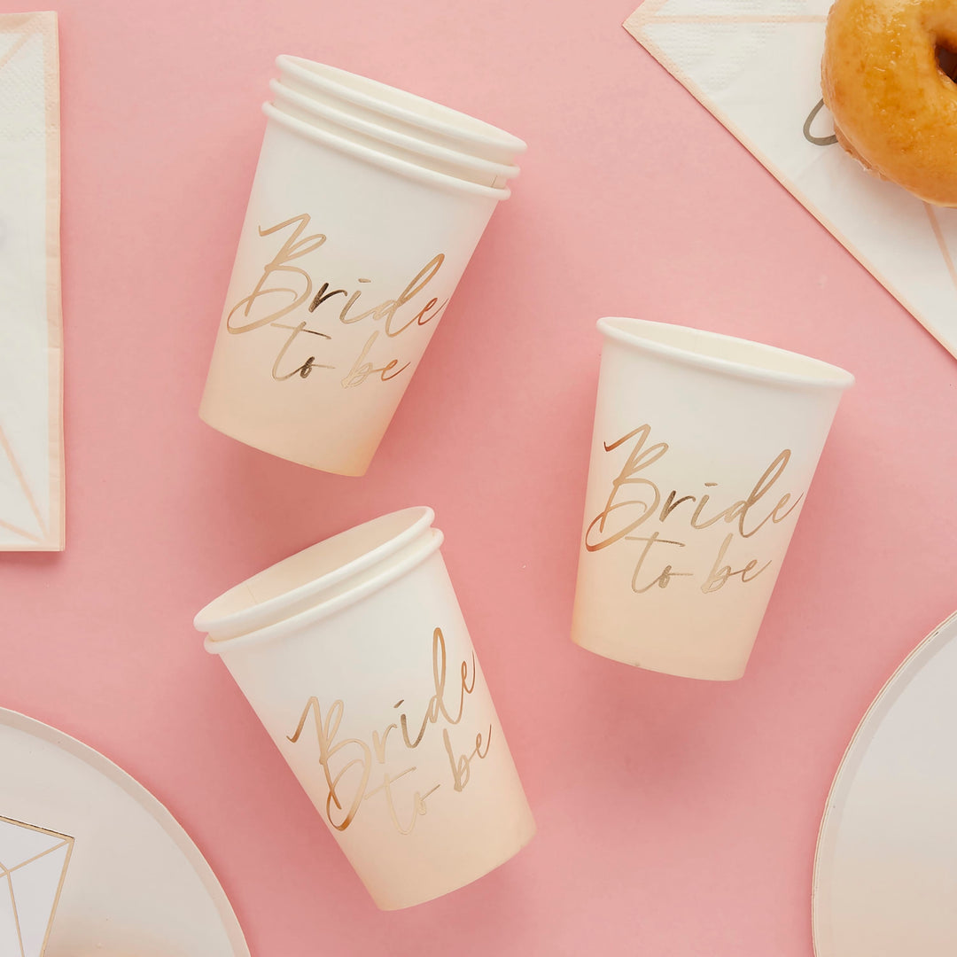 8 Pack Bride to Be Paper Cups | Hen Party Supplies UK Disposable Cups 8 Pack Bride to Be Paper Cups
