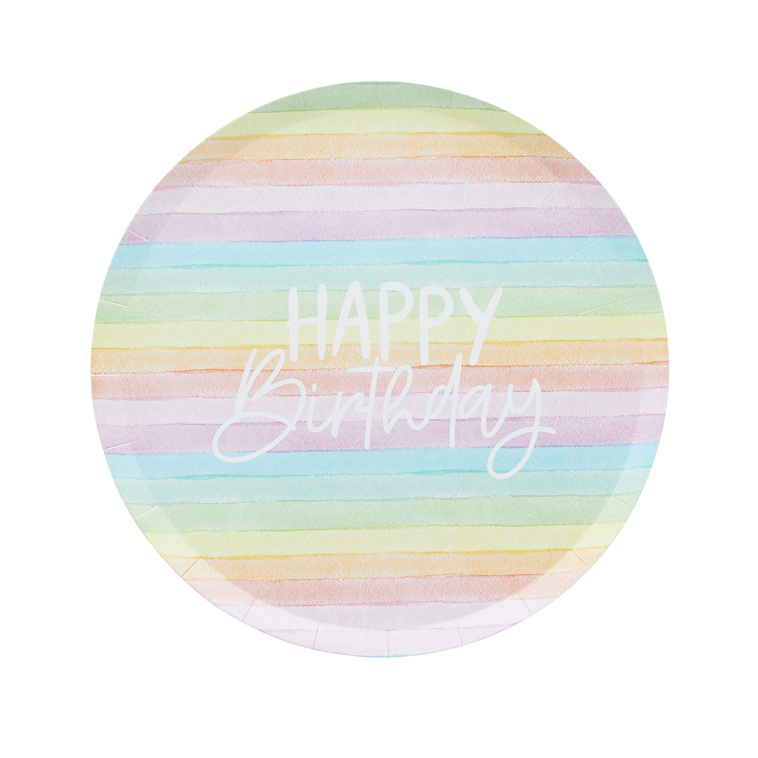 8 Pack Eco Rainbow Happy Birthday Paper Plates | Rainbow Party Supplies UK Disposable Plates 8 Pack Eco Rainbow Happy Birthday Paper Plates