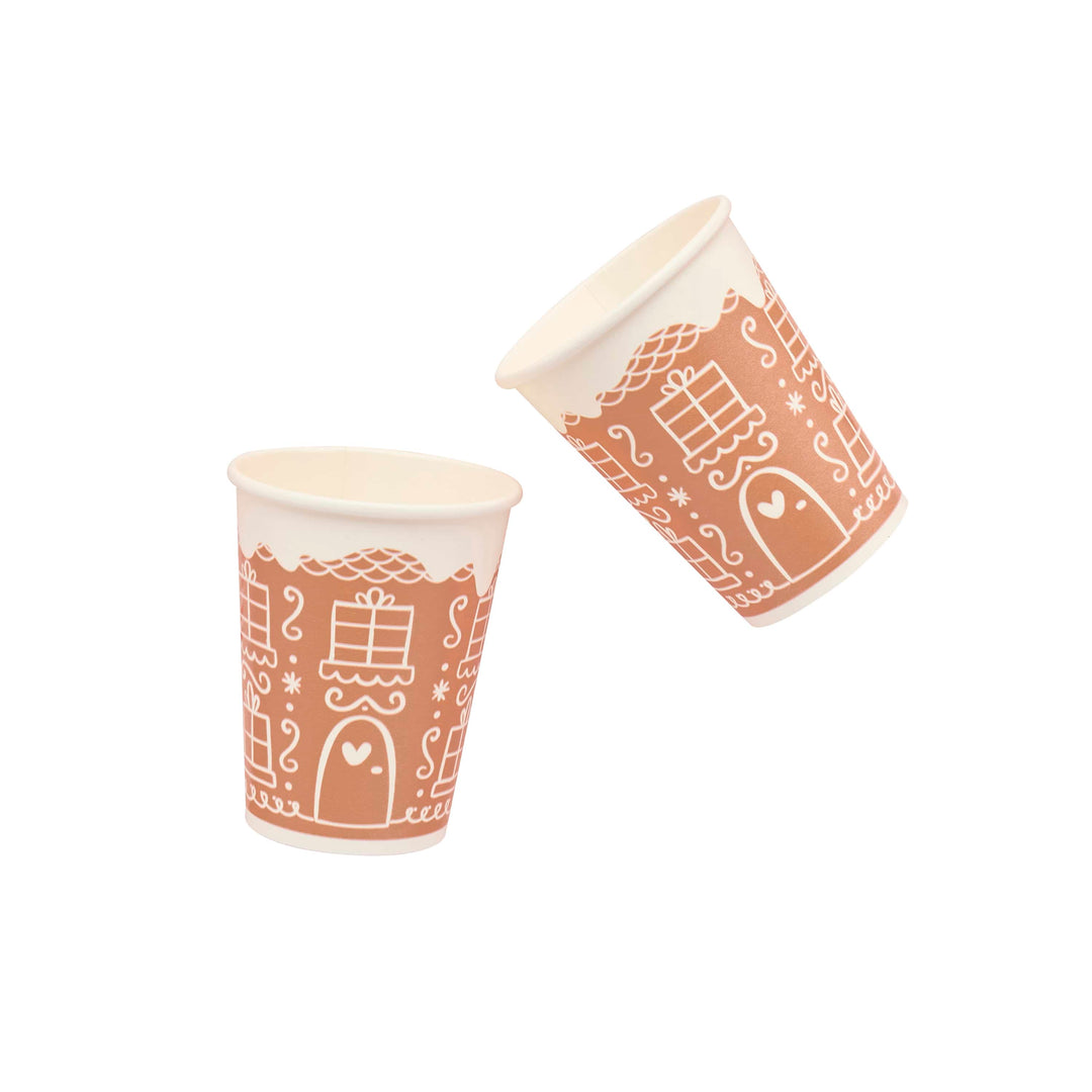 8 Pack Gingerbread House Paper Cups | Christmas Party Supplies UK Disposable Cups 8 Pack Gingerbread House Paper Cups