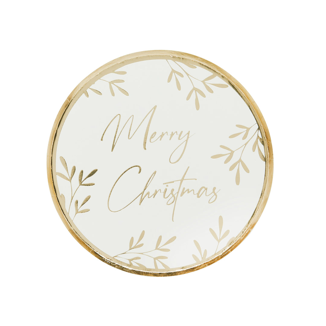 8 Pack Gold Foiled Merry Christmas Paper Plates | Christmas Party Supplies UK Disposable Plates 8 Pack Gold Foiled Merry Christmas Paper Plates