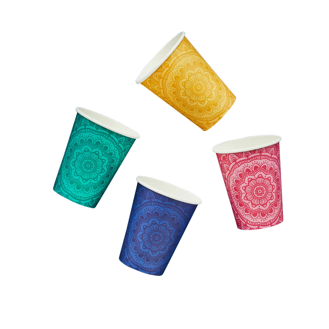 8 Pack Mandala Paper Cups | Diwali Party Supplies UK Disposable Cups 8 Pack Mandala Paper Cups