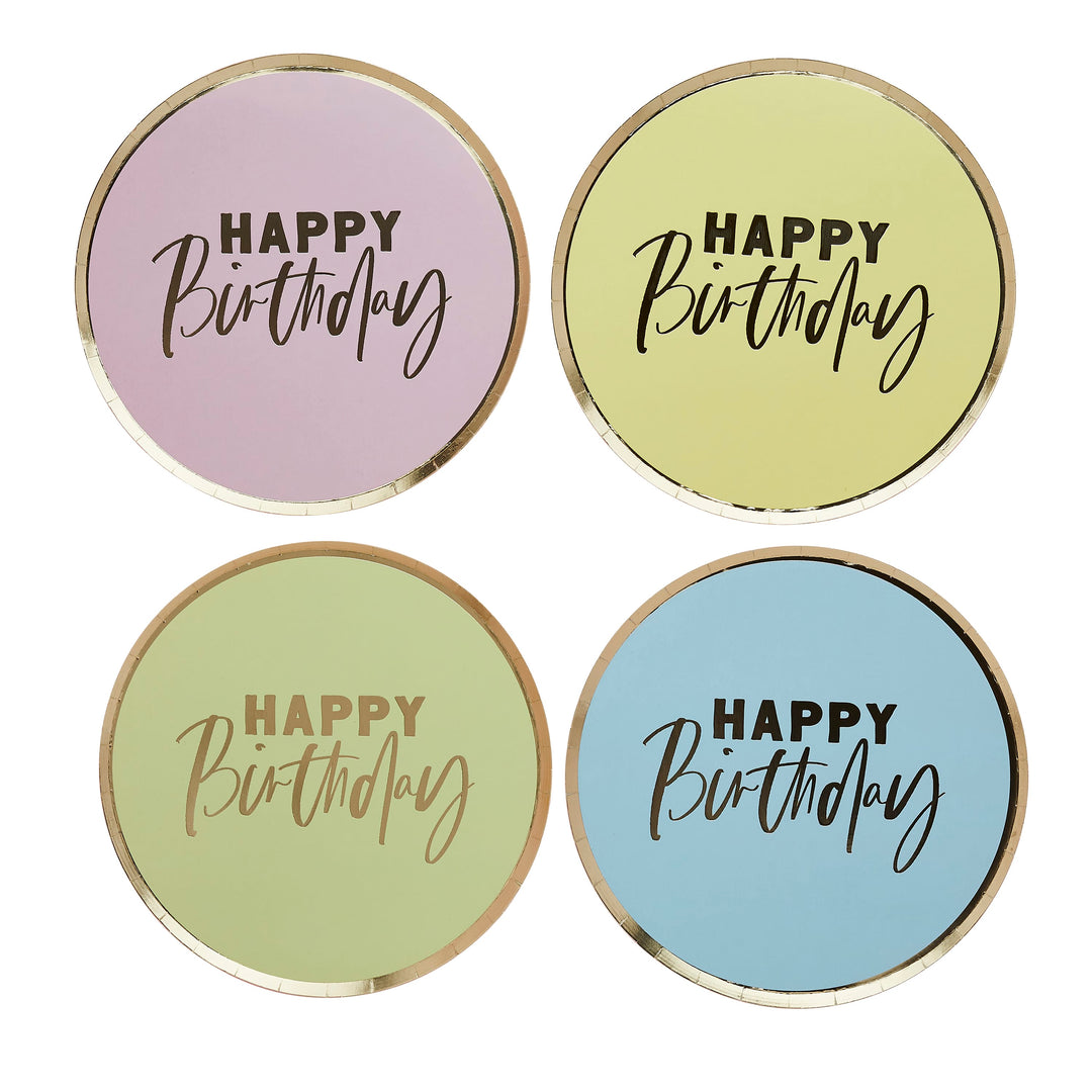 8 Pack Pastel Happy Birthday Paper Plates | Pastel Party Supplies UK Disposable Plates 8 Pack Pastel Happy Birthday Paper Plates
