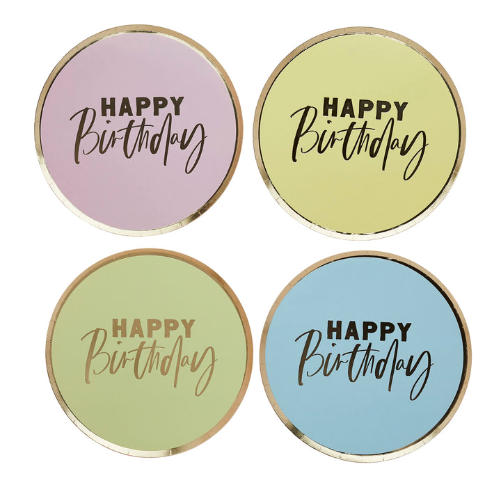 8 Pack Pastel Happy Birthday Paper Plates | Pastel Party Supplies UK Disposable Plates 8 Pack Pastel Happy Birthday Paper Plates