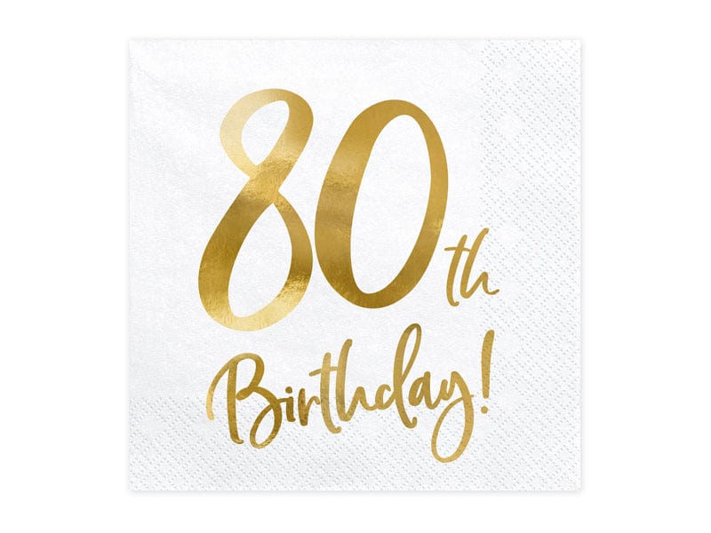 80th Birthday Party Gold & White Paper Napkins Party Supplies 80th Birthday Gold & White Party Napkins x 20