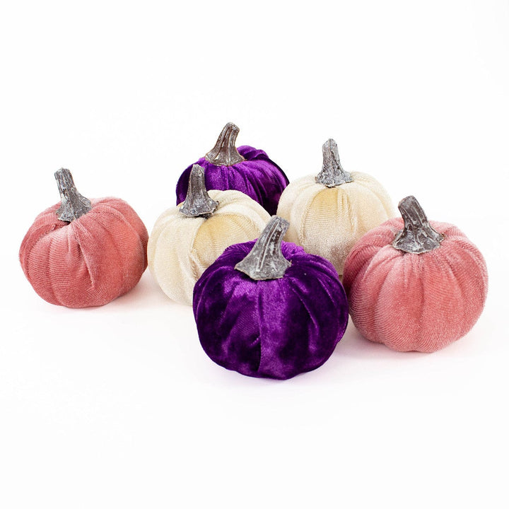 8cm Purple, Pink & Cream Velvet Pumpkins x 6 ornament 8cm Purple, Pink & Cream Velvet Pumpkins x 6