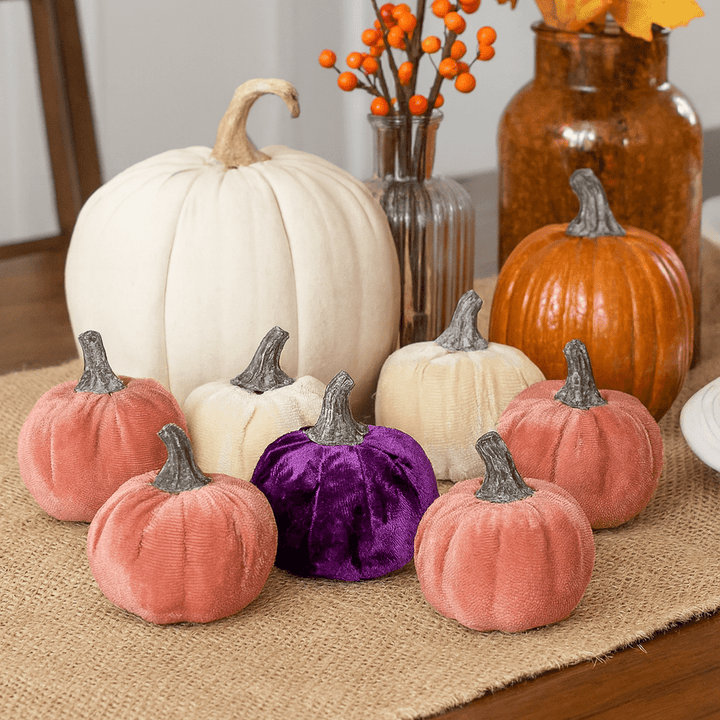 8cm Purple, Pink & Cream Velvet Pumpkins x 6 ornament 8cm Purple, Pink & Cream Velvet Pumpkins x 6