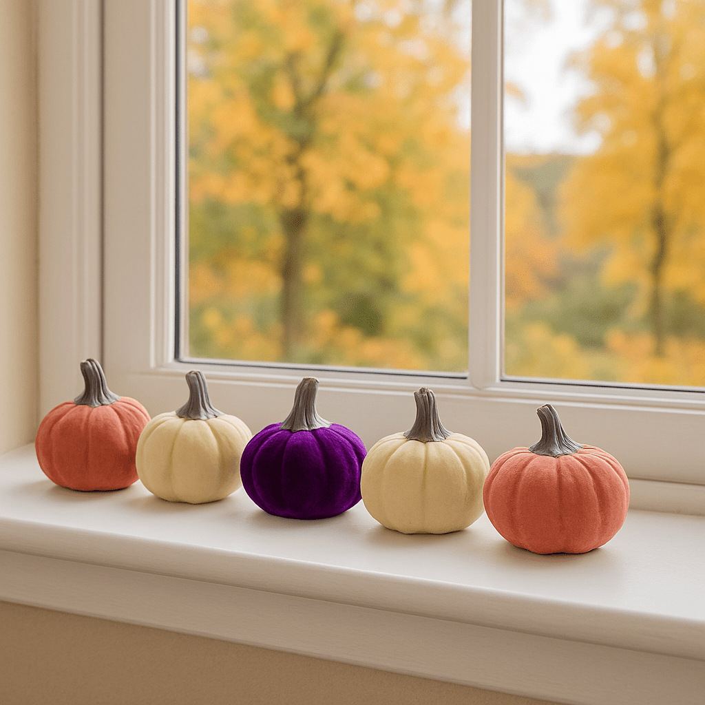 8cm Purple, Pink & Cream Velvet Pumpkins x 6 ornament 8cm Purple, Pink & Cream Velvet Pumpkins x 6