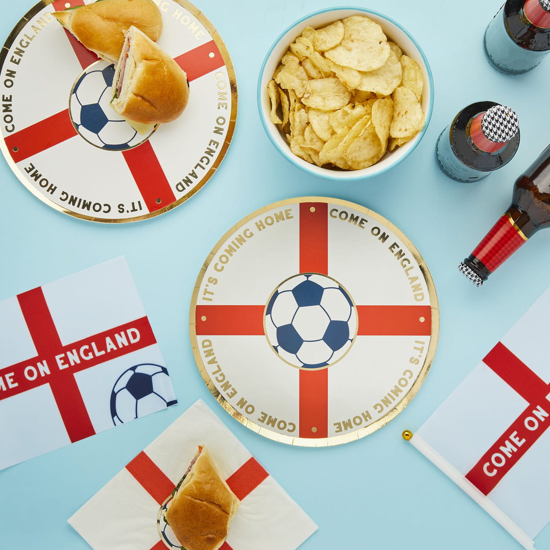 8pk Come On England Foiled Paper Plates - Football Party party plates 8pk Come On England Foiled Paper Plates Default