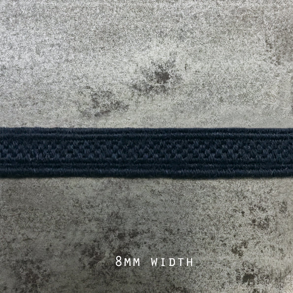 East of India Woven Ribbon 8mm - Dark Navy, Per Metre