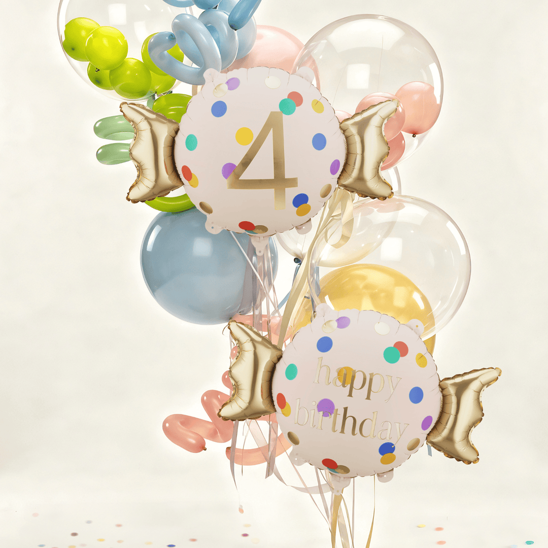 Age 4 Polka Dot Candy Shape Foil Balloon Foil Balloon Age 4 Polka Dot Candy Shape Foil Balloon
