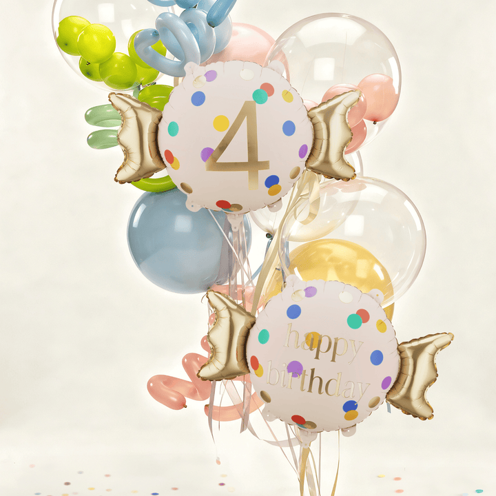 Age 4 Polka Dot Candy Shape Foil Balloon Foil Balloon Age 4 Polka Dot Candy Shape Foil Balloon