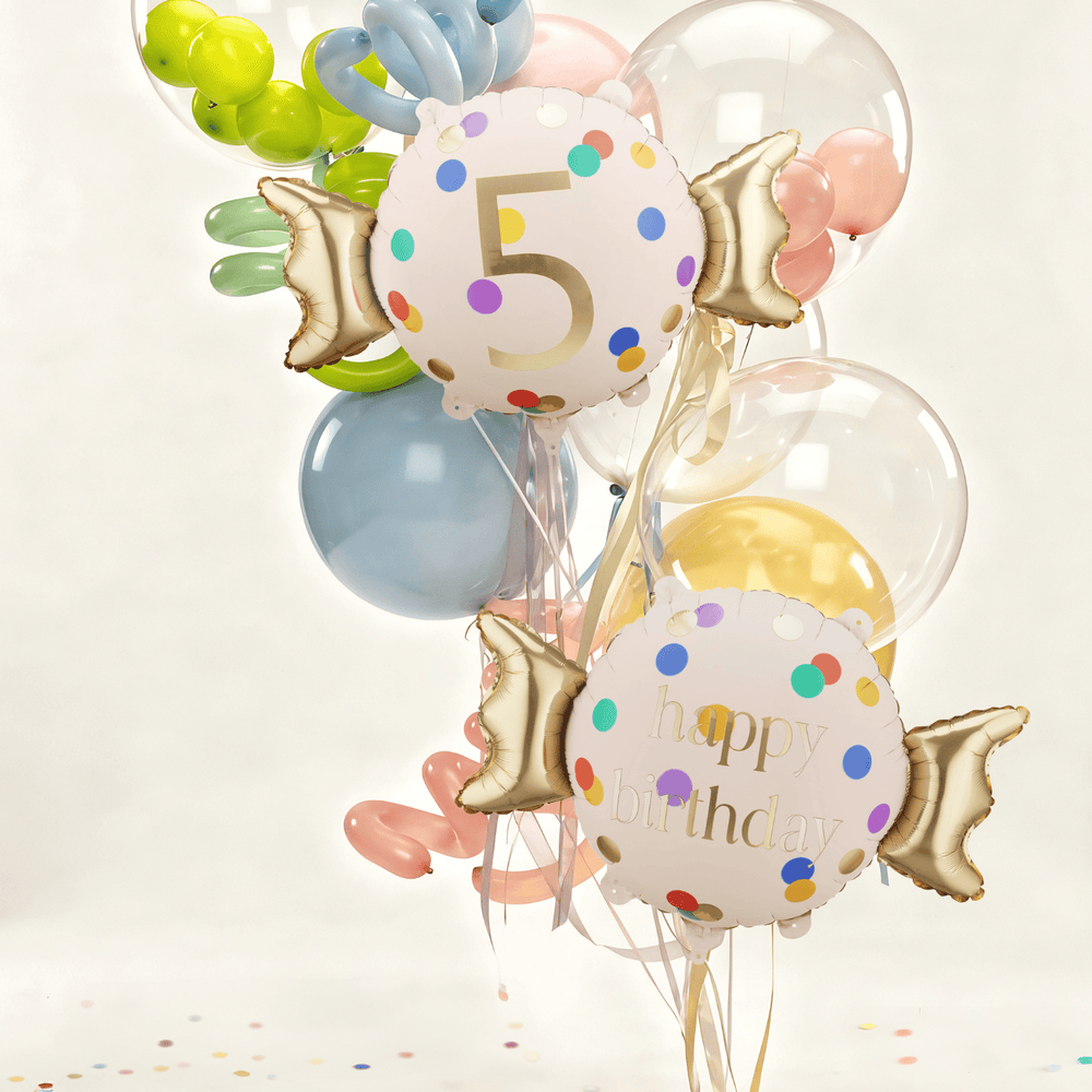 Age 5 Polka Dot Candy Shape Foil Balloon Foil Balloon Age 5 Polka Dot Candy Shape Foil Balloon