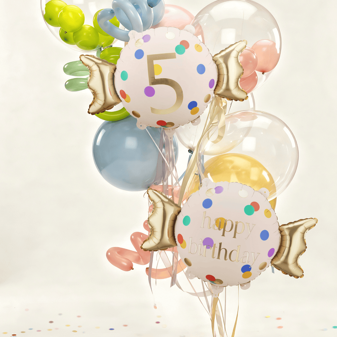 Age 5 Polka Dot Candy Shape Foil Balloon Foil Balloon Age 5 Polka Dot Candy Shape Foil Balloon