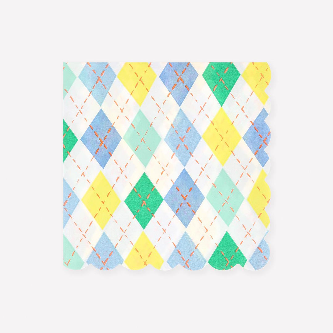 Argyle Large Party Napkins x 16 | Meri Meri party napkins Argyle Large Party Napkins x 16