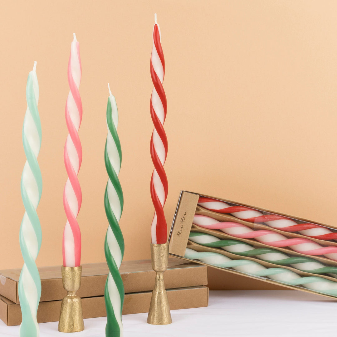 Assorted Stripe Twist Christmas Candles x 4 | Meri Meri Christmas Candles Candle Assorted Stripe Twist Christmas Candles x 4