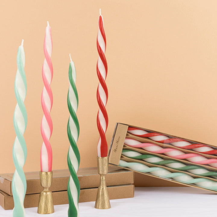 Assorted Stripe Twist Christmas Candles x 4 | Meri Meri Christmas Candles Candle Assorted Stripe Twist Christmas Candles x 4