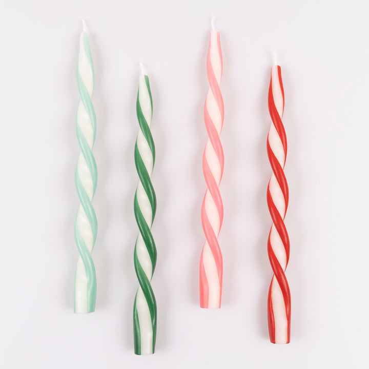 Assorted Stripe Twist Christmas Candles x 4 | Meri Meri Christmas Candles Candle Assorted Stripe Twist Christmas Candles x 4