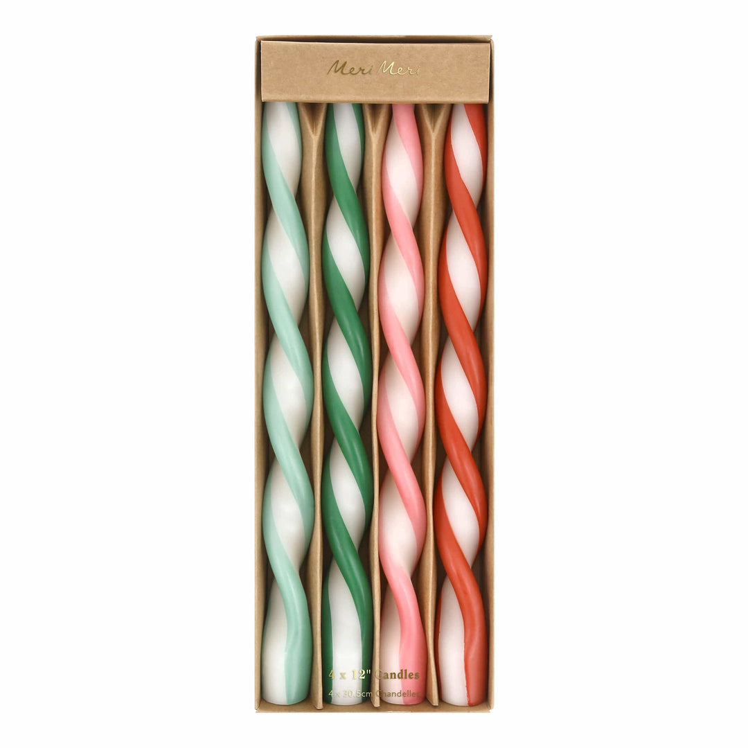 Assorted Stripe Twist Christmas Candles x 4 | Meri Meri Christmas Candles Candle Assorted Stripe Twist Christmas Candles x 4