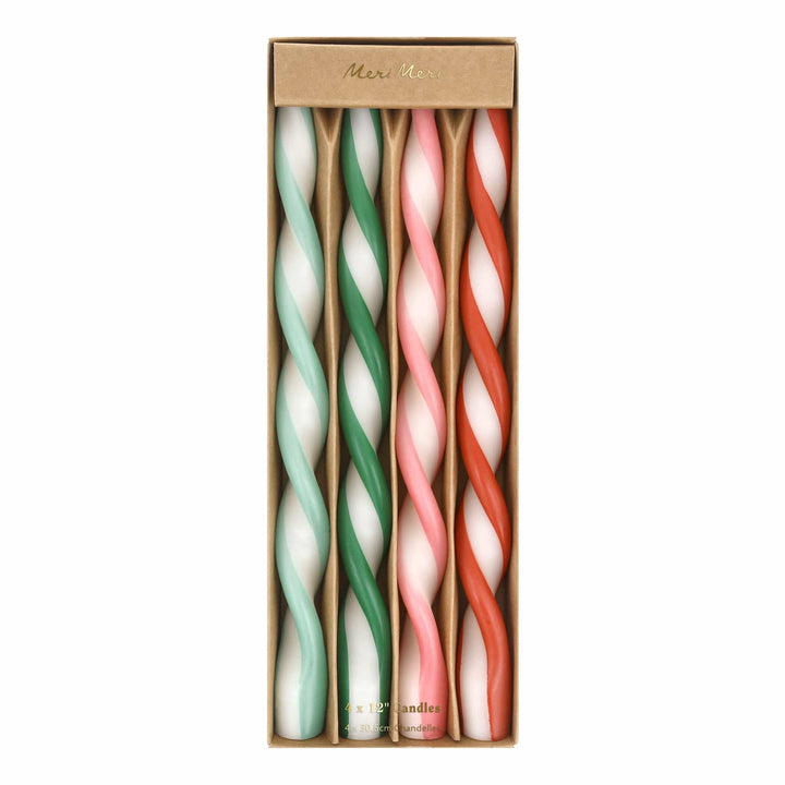 Assorted Stripe Twist Christmas Candles x 4 | Meri Meri Christmas Candles Candle Assorted Stripe Twist Christmas Candles x 4