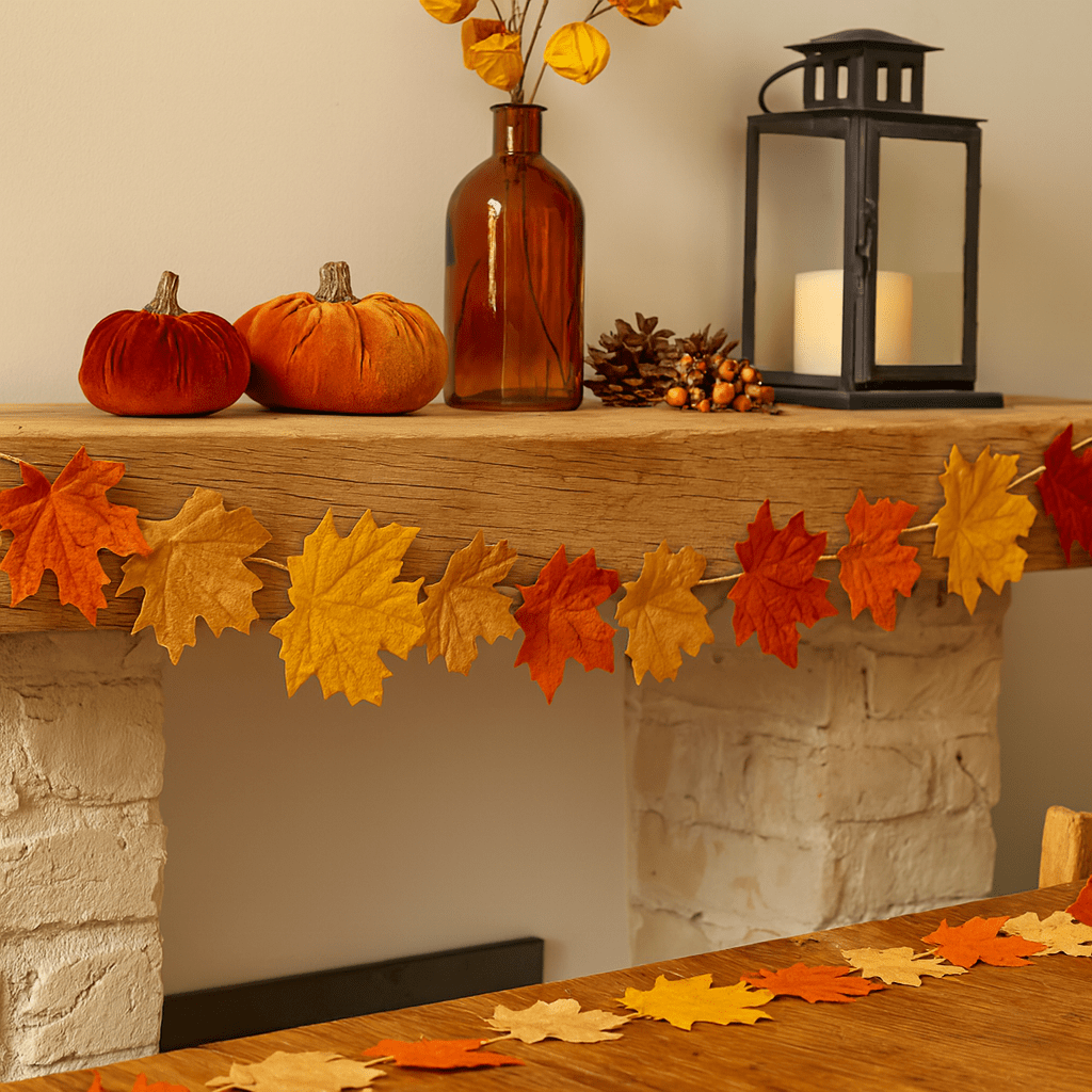 Autumnal Orange Velvet Maple Leaf Garland - 1.5m Party Supplies Autumnal Orange Velvet Maple Leaf Garland - 1.5m