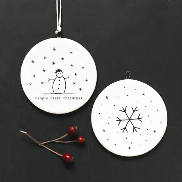 Baby First Christmas Porcelain Flat Bauble | East of India Bauble East of India Porcelain Flat Bauble - Baby First Christmas