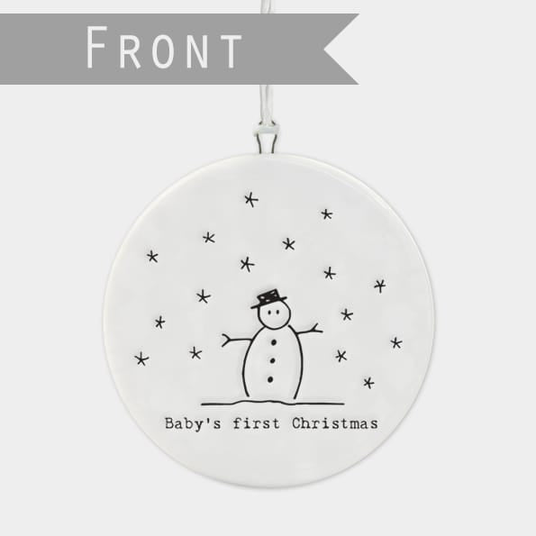 Baby First Christmas Porcelain Flat Bauble | East of India Bauble East of India Porcelain Flat Bauble - Baby First Christmas