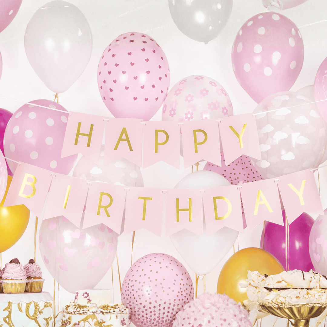 Baby Pink Happy Birthday Party Banner Party & Celebration Baby Pink Happy Birthday Party Banner