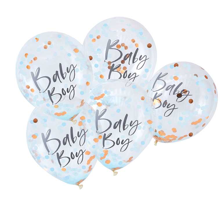 Baby Shower Blue Baby Boy Confetti Balloons - Ginger Ray Balloons Blue Baby Boy Confetti Balloons x 5