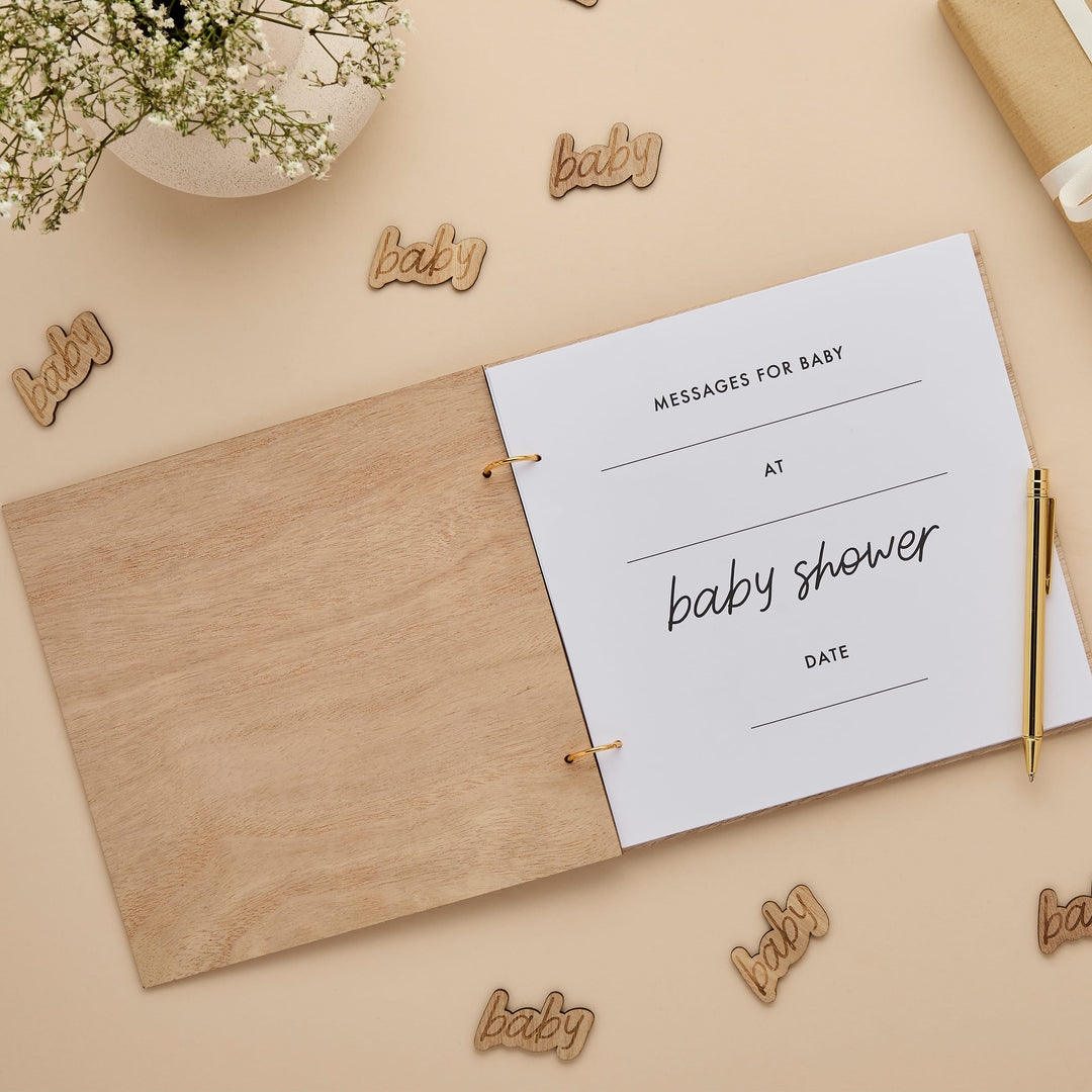 Baby Wooden Guestbook | Baby Shower Supplies UK Party Accessories Baby Wooden Guestbook