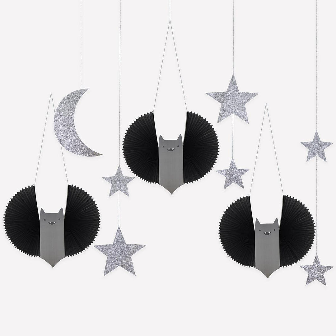 Bat Stars &amp; Moon Decorations x 7 | Meri Meri | Little Big Party Party Decorations Bat, Stars &amp; Moon Hanging Party Decorations x 7