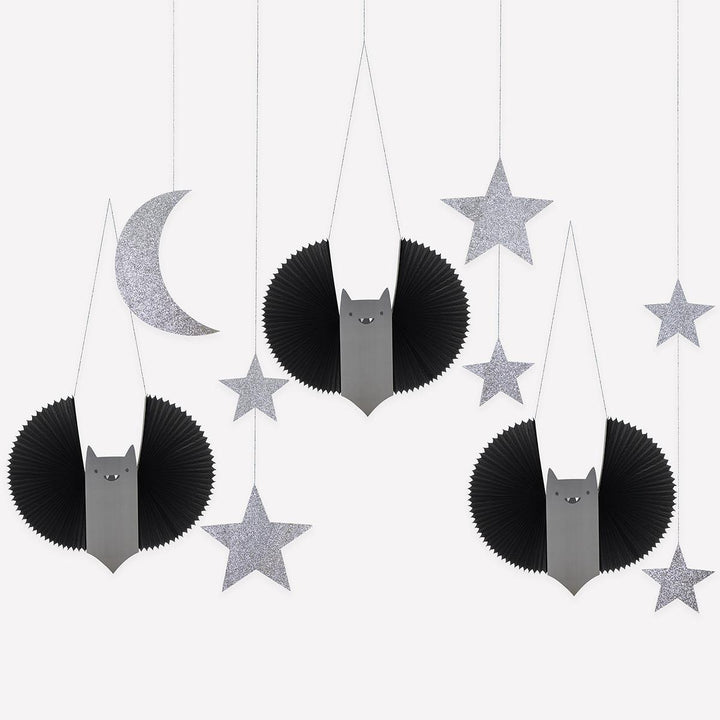Bat Stars &amp; Moon Decorations x 7 | Meri Meri | Little Big Party Party Decorations Bat, Stars &amp; Moon Hanging Party Decorations x 7