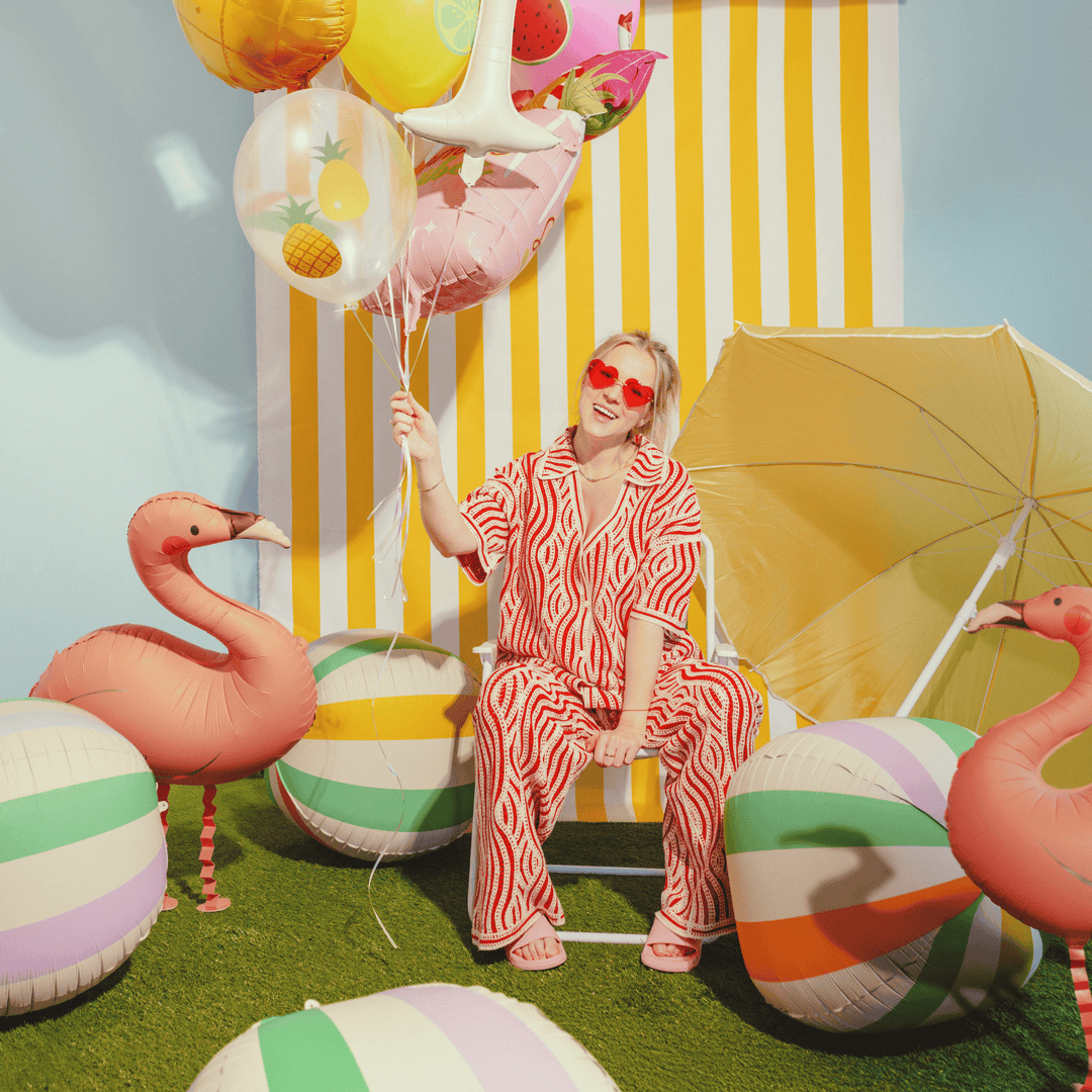 Beach Party - Matte Pastel Stripe Ball Foil Balloon - 30 inch Foil Balloon Matte Pastel Stripe Ball Foil Balloon