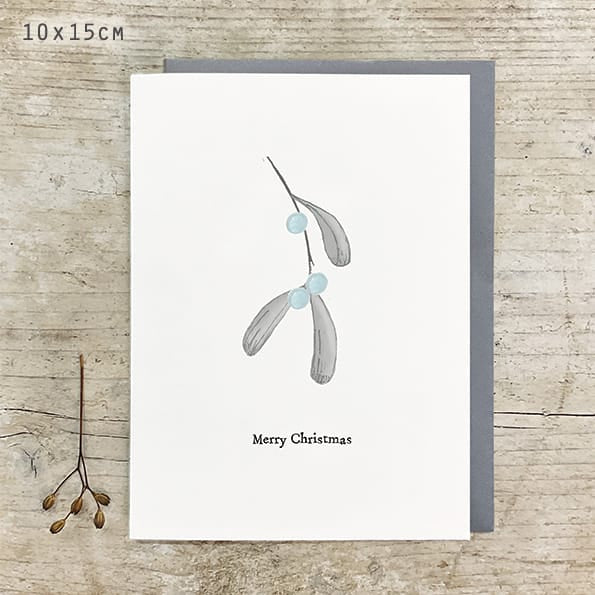 Bird &amp; Berry Christmas Card, Mistletoe | East of India Greetings Card East of India Bird &amp; Berry Christmas Card - Mistletoe