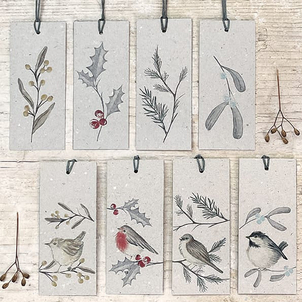 Bird &amp; Berry Gift Tag, Coal Tit | East of India Gift Tags East of India Bird &amp; Berry Gift Tag - Coal Tit