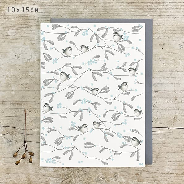 Bird &amp; Berry Greetings Card, All Over Coal Tit | East of India Greetings Card East of India Bird &amp; Berry Greetings Card - All Over Coal Tit