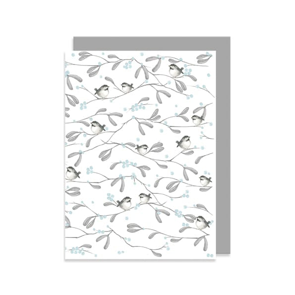 Bird &amp; Berry Greetings Card, All Over Coal Tit | East of India Greetings Card East of India Bird &amp; Berry Greetings Card - All Over Coal Tit