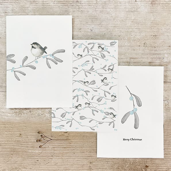 Bird & Berry Greetings Card, All Over Coal Tit | East of India Greetings Card East of India Bird & Berry Greetings Card - All Over Coal Tit