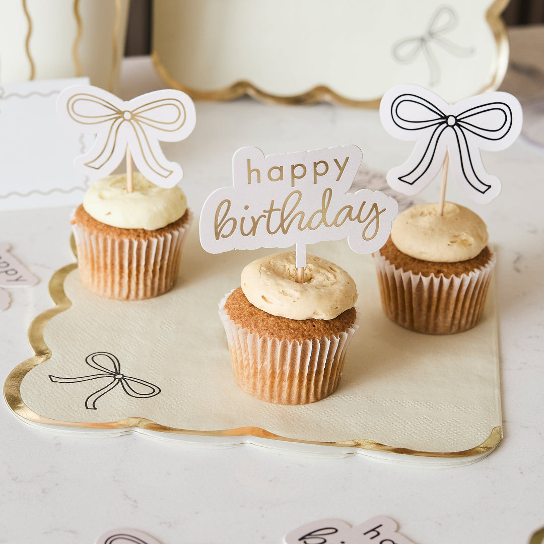 Birthday Bow Food Picks - Pack of 12 Cupcake Toppers Birthday Bow Food Picks - Pack of 12