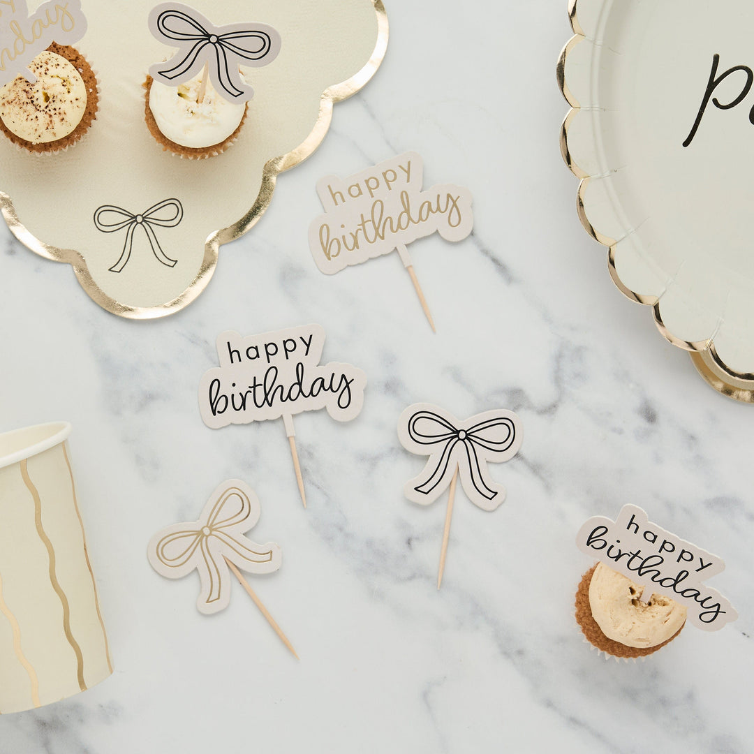 Birthday Bow Food Picks - Pack of 12 Cupcake Toppers Birthday Bow Food Picks - Pack of 12